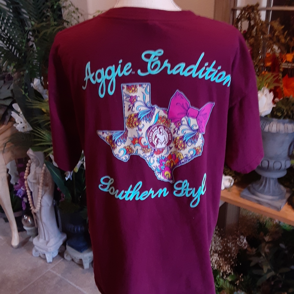 NEW WORLD, Texas A&M, Aggie Tradition Southern Style Cotton Tee,  Size Large